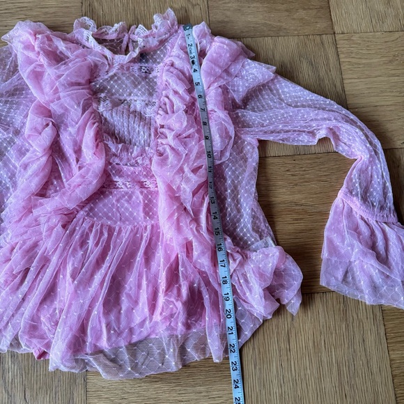 Anthropologie Pink Long Sleeve Ruffle Blouse Fairy Boho Cottagecore Medium - Picture 8 of 8
